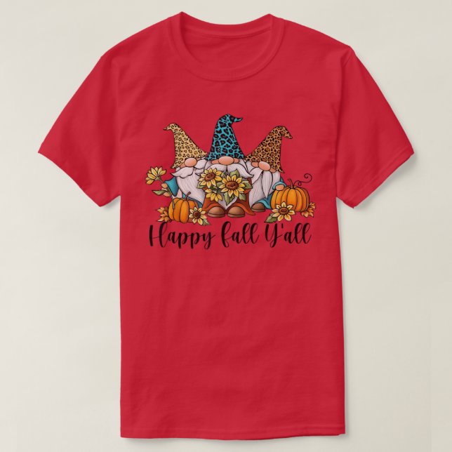 Camiseta Happy Fall Yall Leopard Gnome Pumpkin otoño otoño  (Diseño del anverso)