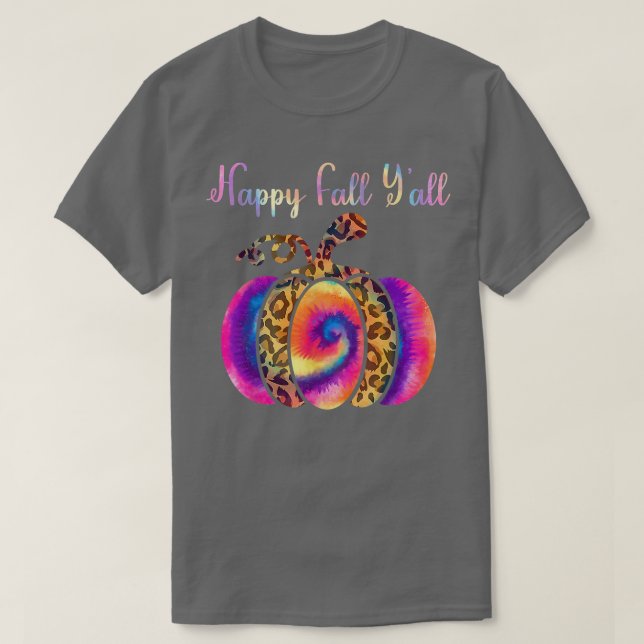 Camiseta Happy Fall Yall Leopard Plaid Pumpkin Tie Dye Fall (Diseño del anverso)