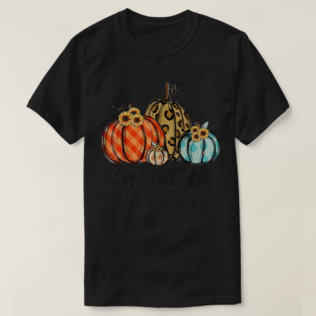 Camiseta Happy Fall Yall Leopard Pumpkins Plaid Pumpkin Aut (Diseño del anverso)
