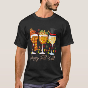 Camiseta Happy Fall Y'all Plaid Wine Glass Fall Deja Autu