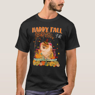 Camiseta Happy Fall Y'all Pomeranian Dog on Truck Pumpkin F