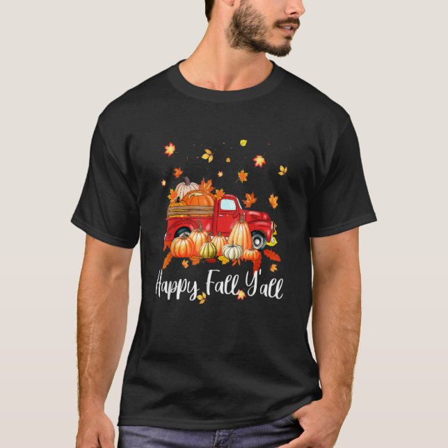 Camiseta Happy Fall Y'all Pumpkins Print Maple Farm Truck A (Anverso)