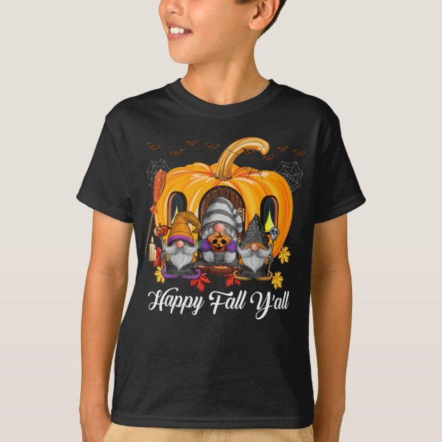 Camiseta Happy Fall Y'all Team Gnome Pumpkin Autumn Gnomes (Anverso)
