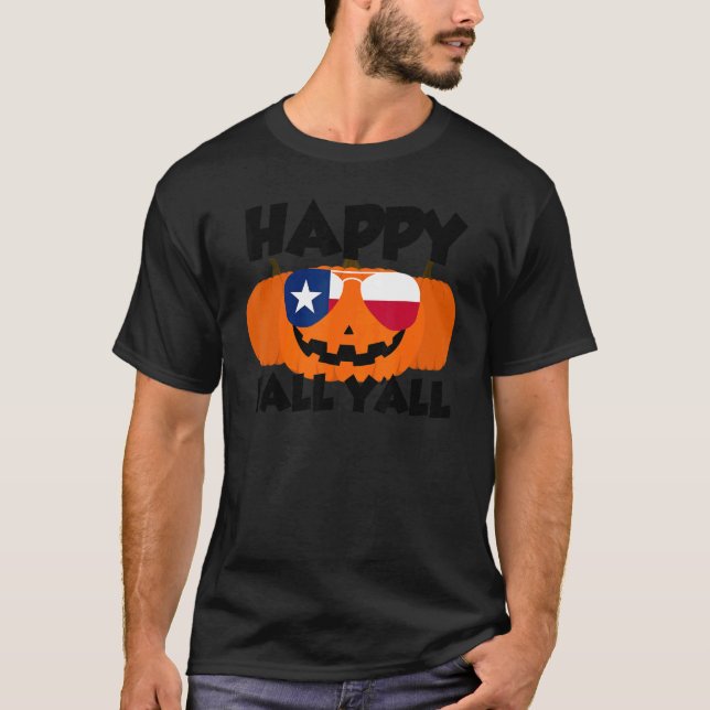 Camiseta Happy Fall Y'all Thanksgiving Pumpkin Texas Glasse (Anverso)