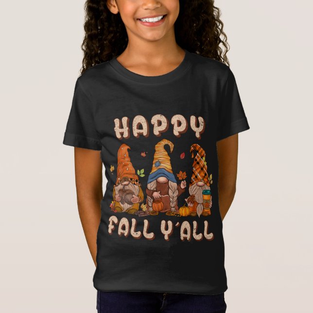 Camiseta Happy Fall Yall Three Gnomes Leopard Sunflower (Anverso)