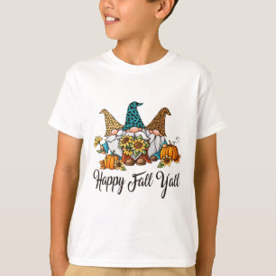 Camiseta Happy Fall Yall Three Gnomes Leopard Sunflower Gif