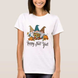 Camiseta Happy Fall Yall Three Gnomes Leopard Sunflower Gif