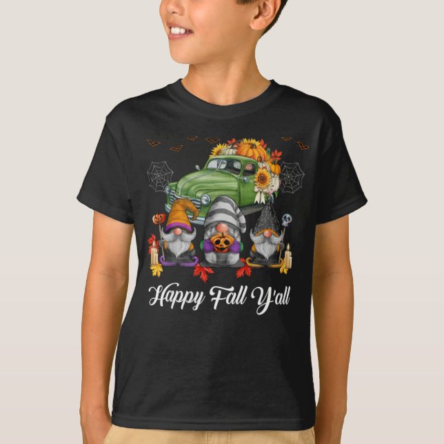 Camiseta Happy Fall Y'all Truck Team Gnome Pumpkin Otoño (Anverso)