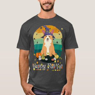Camiseta Happy Fall Yall Witch Corgi & Pumpkin Retro Thanks