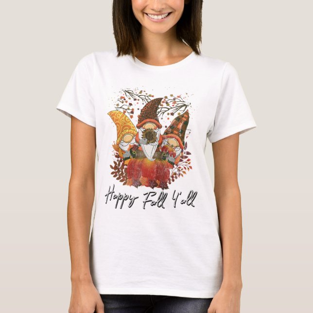Camiseta Happy Fall Y'all Women's Garden Gnome Leopard Pump (Anverso)