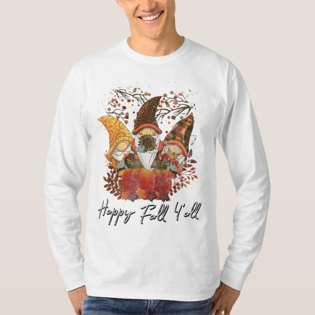 Camiseta Happy Fall Y'all Women's Garden Gnome Leopard Pump (Anverso)