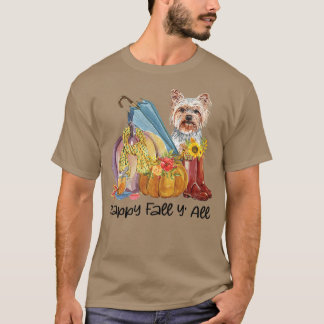Camiseta Happy Fall Y'all Yorkshire Dog Mom Pumpkin Fall