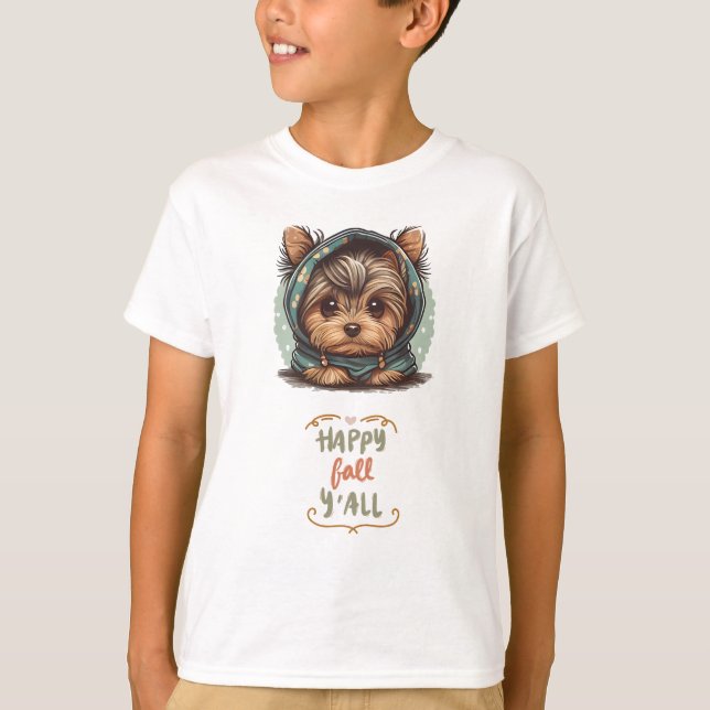 Camiseta Happy Fall Y'all Yorkshire Terrier Otumn Hoodie (Anverso)