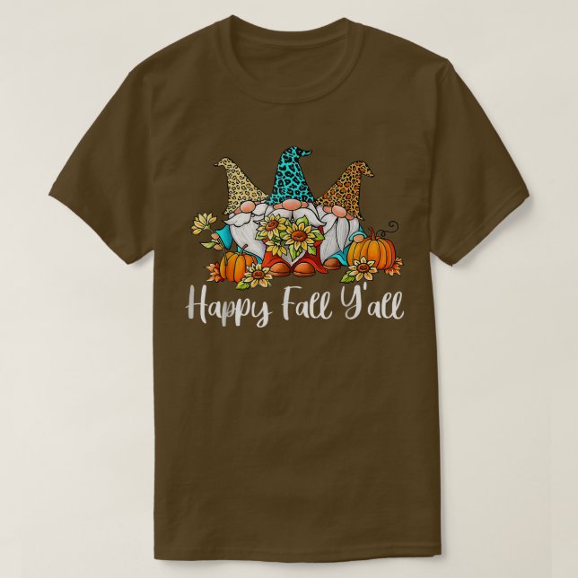 Camiseta Happy Fall YallGnome Leopard Pumpkin de otoño Gnom (Diseño del anverso)