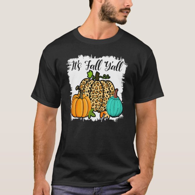 Camiseta Happy Fall Yu2019all Pumpkin Leopard Bleach It's F (Anverso)