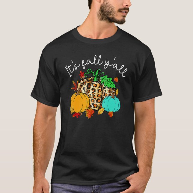 Camiseta Happy Fall Yu2019all Pumpkin Leopard Its Fall Yall (Anverso)