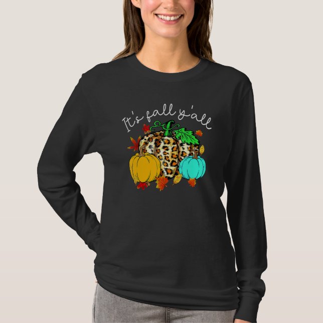 Camiseta Happy Fall Yu2019all Pumpkin Leopard Its Fall Yall (Anverso)