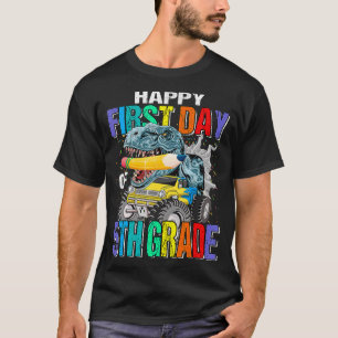 Camiseta Happy First Day Of 5th Grade Monster Truck Dinosau