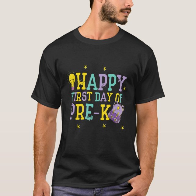 Camiseta Happy First Day Of Pre K Cute Pk Pre Kindergarten  (Anverso)