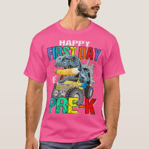 Camiseta Happy First Day Of Pre-K Monster Truck Dinosaur 