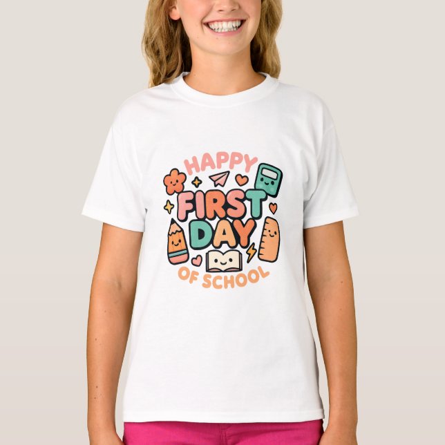 Camiseta Happy First Day of School – Cute Kawaii Back to Sc (Anverso)