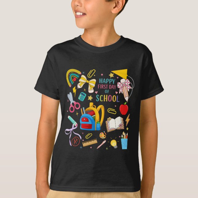 Camiseta Happy First Day Of School Cute Preppy school (Anverso)