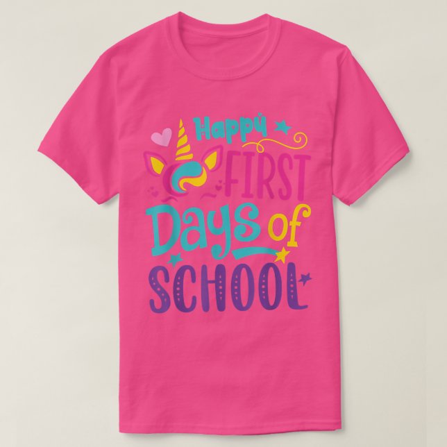 Camiseta Happy First Day Of School Cute Unicorn Back To Sch (Diseño del anverso)
