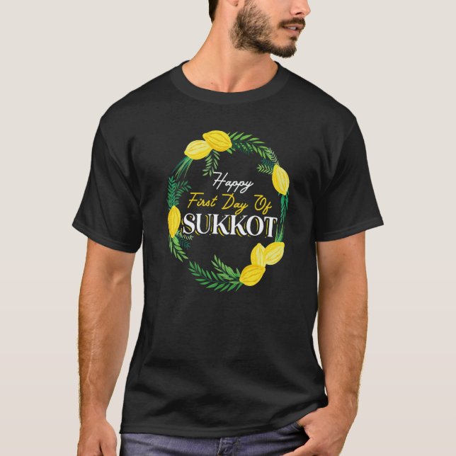 Camiseta Happy First Day Of Sukkot Lulav Palm Tree Israelit (Anverso)