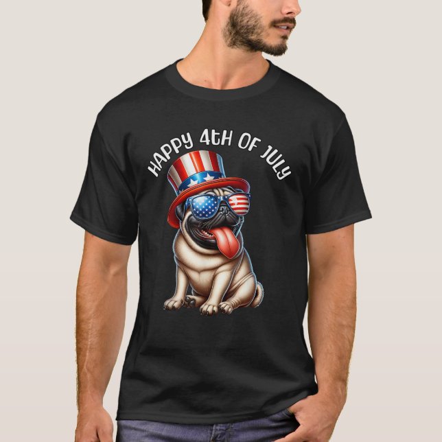 Camiseta Happy Fourth of July Pug July 4th Pug  (Anverso)