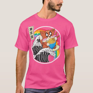 Camiseta Happy Fox Eating Ramen Surfing Kanagawa Wave Cute