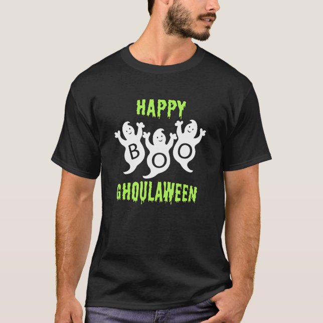 Camiseta Happy Ghoulaween Halloween Cute Ghosts Trio With B (Anverso)