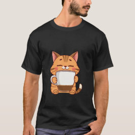 Camiseta Happy Ginger Cat Hugging Coffee Mug Peace ✨🐾☕