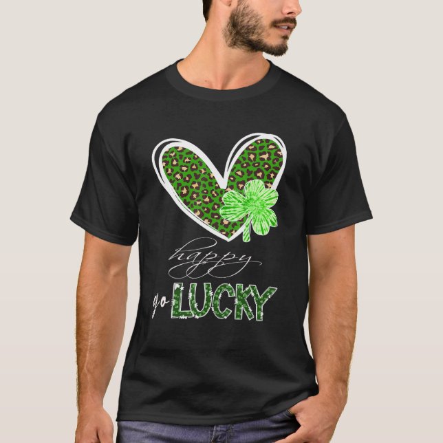 Camiseta Happy Go Lucky Heart Shamrock St Patrick S Day Boy (Anverso)