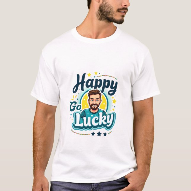 Camiseta Happy Go Lucky: Hombre sonriente con vibraciones p (Anverso)