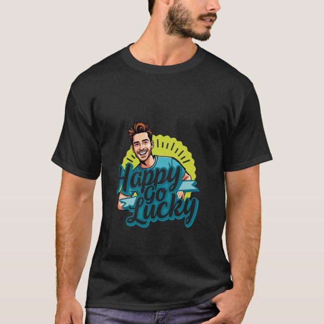 Camiseta Happy Go Lucky: Hombre sonriente con vibraciones p (Anverso)