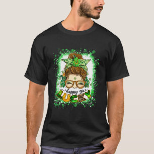 Camiseta Happy go Lucky Messy Bun Chica Irish St Patricks D