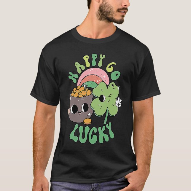 Camiseta Happy Go Lucky Retro Groovy St Patrick's Day Women (Anverso)