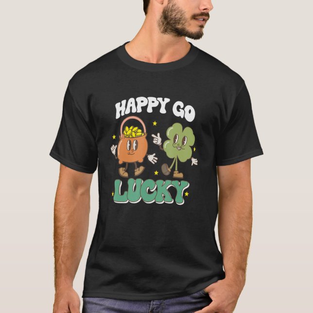 Camiseta Happy Go Lucky Retro St Patricks Day Shamrock Pot  (Anverso)