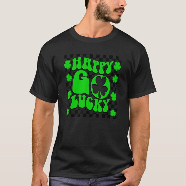 Camiseta Happy Go Lucky St. Patrick Day Shamrock Clover Iri (Anverso)