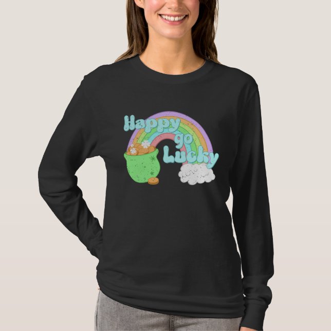 Camiseta Happy Go Lucky St Patrick s Day Rainbow For Boys G (Anverso)