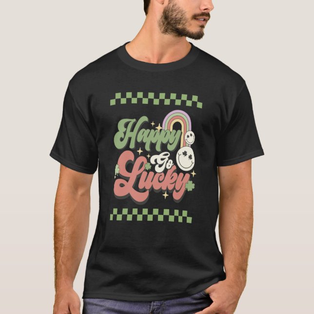 Camiseta Happy Go Lucky St Patrick's Day Groovy Retro (Anverso)