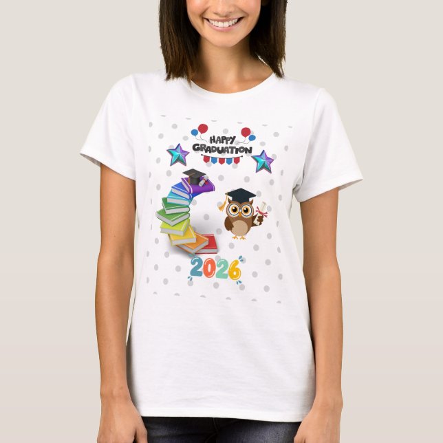 Camiseta Happy Graduation 2026 - Cute Owl & Books  (Anverso)