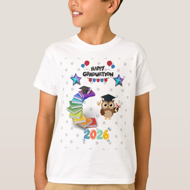 Camiseta Happy Graduation 2026 - Cute Owl & Books  (Anverso)