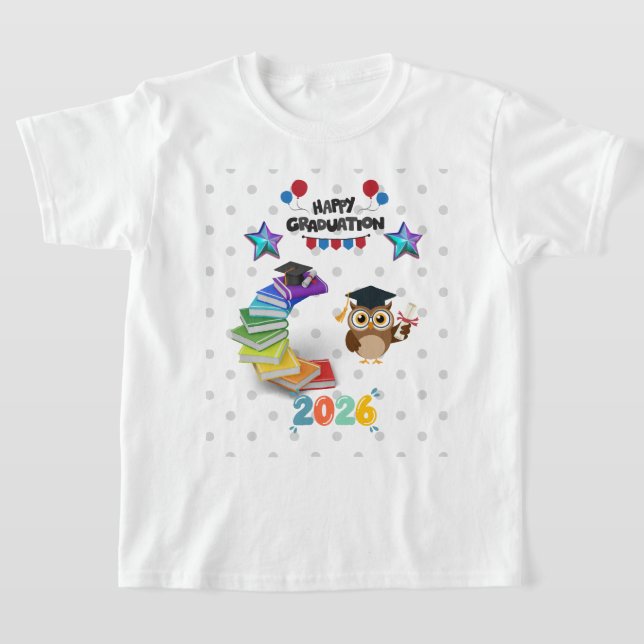 Camiseta Happy Graduation 2026 - Cute Owl & Books  (Distribución)