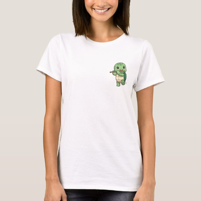 Camiseta Happy Green Turtle Playing Wooden Flute Instrument (Anverso)