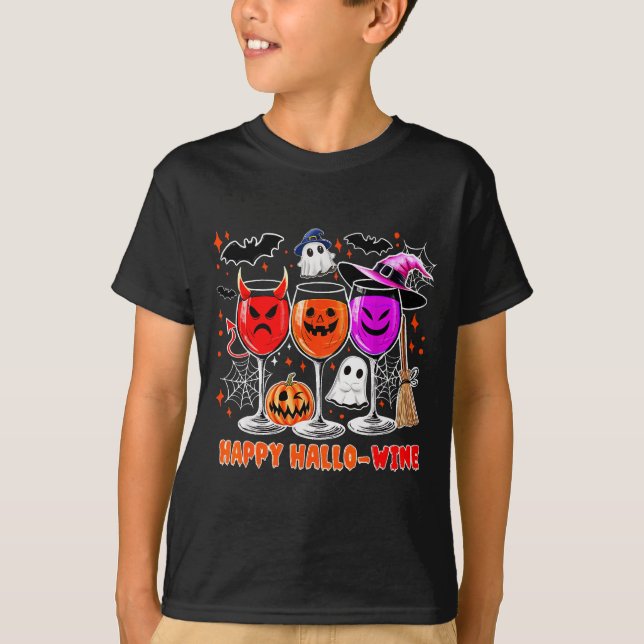 Camiseta Happy Hallo-wine Funny Halloween Gl Wine Drinking  (Anverso)