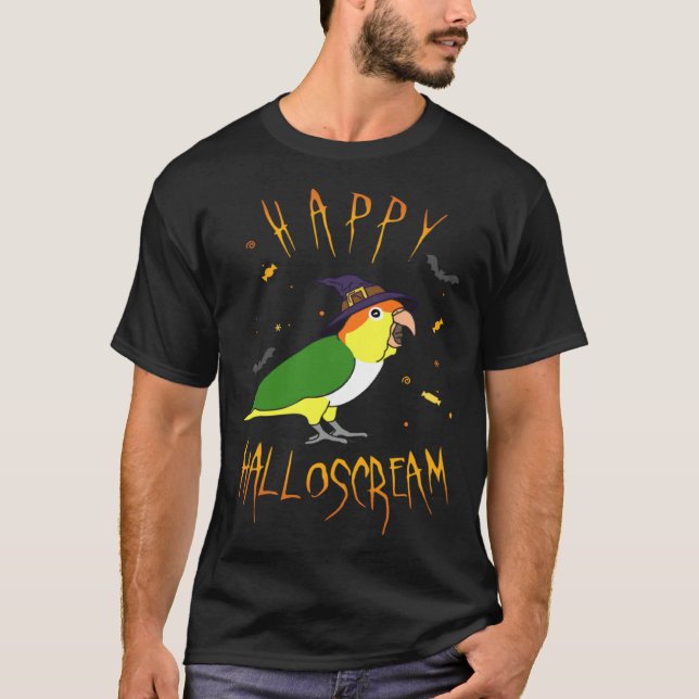 Camiseta Happy Halloscream White Bellied Caique Witch Hat B (Anverso)