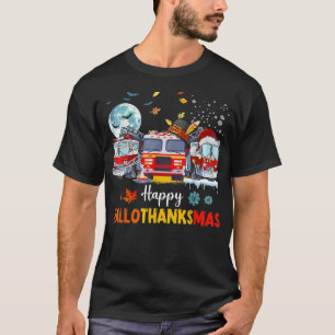 Camiseta Happy Hallothankmas Firefighter Fire Truck Hallowe