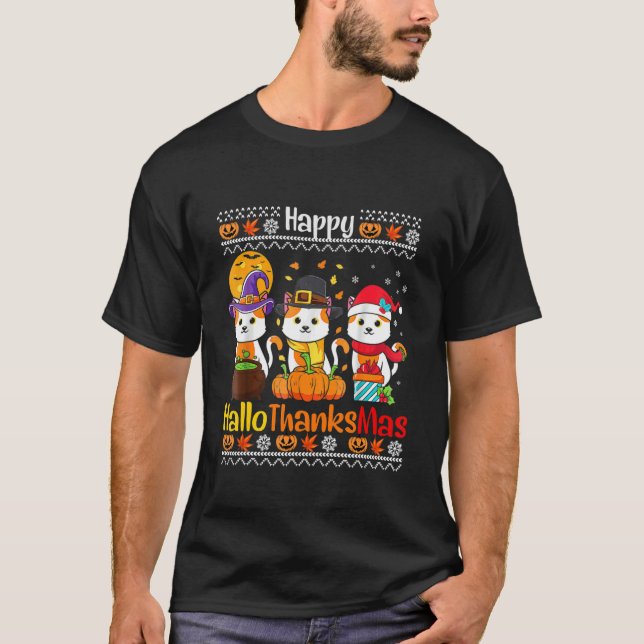 Camiseta Happy HalloThanksMas Cats Fall  Thanksgiving Chris (Anverso)