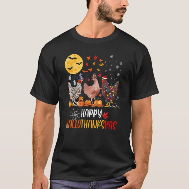 Camiseta Happy HalloThanksMas Chicken   Famring Christmas   (Anverso)
